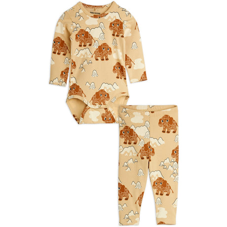 Mini Rodini Beige Mammoth AOP Baby Sett