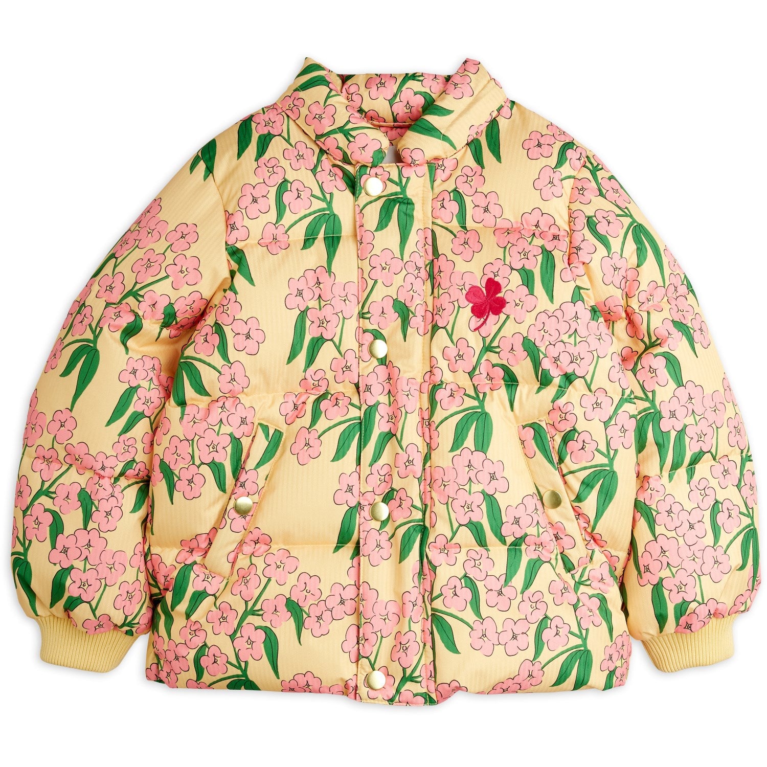 Kjøp Mini Rodini Yellow Alpine Flowers AOP Hooded Puffer | Luksusbaby
