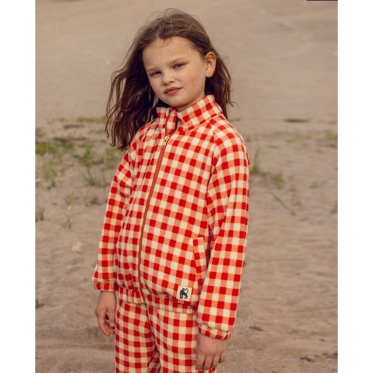 Mini Rodini Red Gingham AOP Fleece Jakke