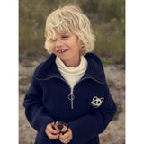 Mini Rodini Blue Panda Patch Chunky Strikk Half Zip Sweater