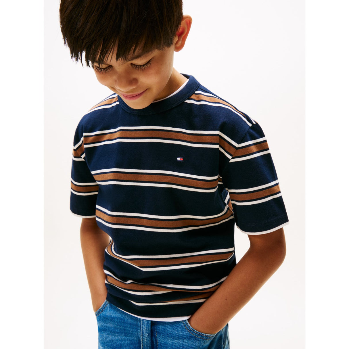 Tommy Hilfiger Navy Multi Stripe Bomull Stripe Tee Ss