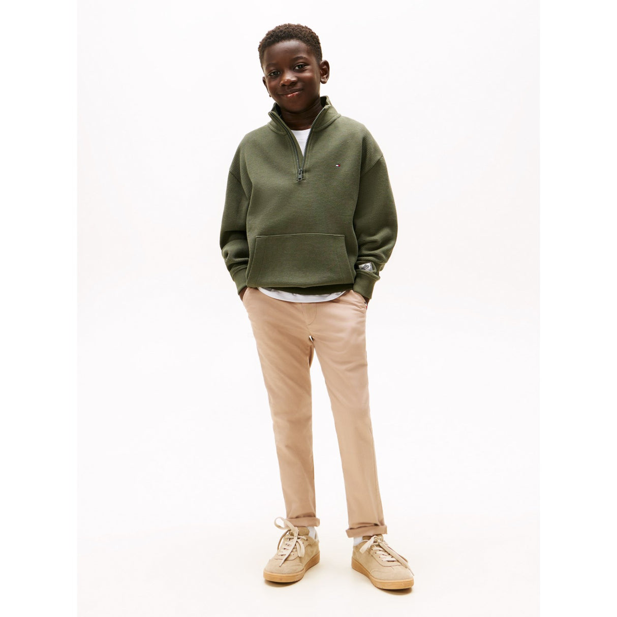 Tommy Hilfiger Pewter Green Texture Half Zip Collegegenser