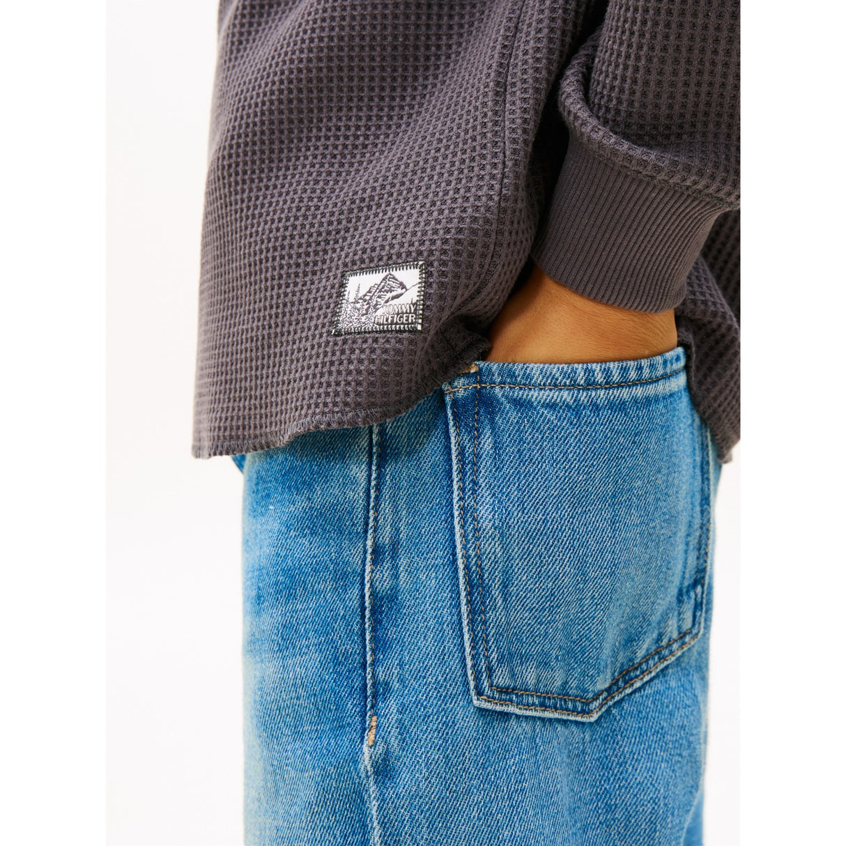 Tommy Hilfiger Washed Black Tetxured Waffle Tee Ls