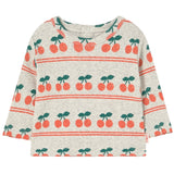 TinyCottons Light Cream Cherry Pattern Rib Baby T-Shirt