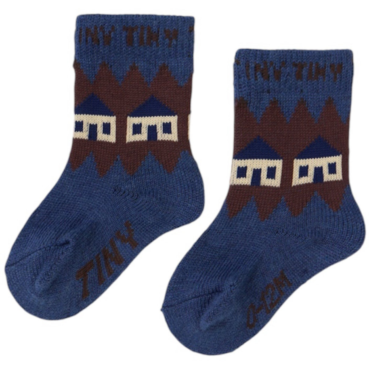 TinyCottons Light Navy Houses Ull Medium Strømper
