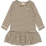 Petit Piao Coffee Bean/off White Kjole L/S Modal Striped