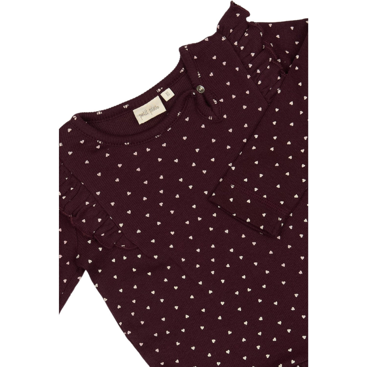 Petit Piao Dark Grape/White Kjole L/S Frill Modal Heart