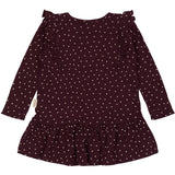 Petit Piao Dark Grape/White Kjole L/S Frill Modal Heart