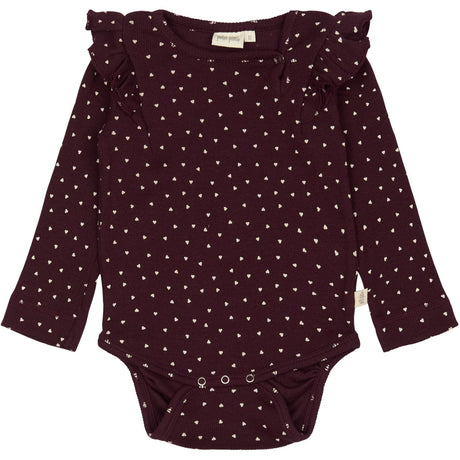 Petit Piao Dark Grape/White Body L/S Frill Modal Heart