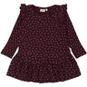 Petit Piao Dark Grape/White Kjole L/S Frill Modal Heart