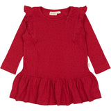 Petit Piao Jet Red/Biking Red Kjole L/S Frill Modal Heart