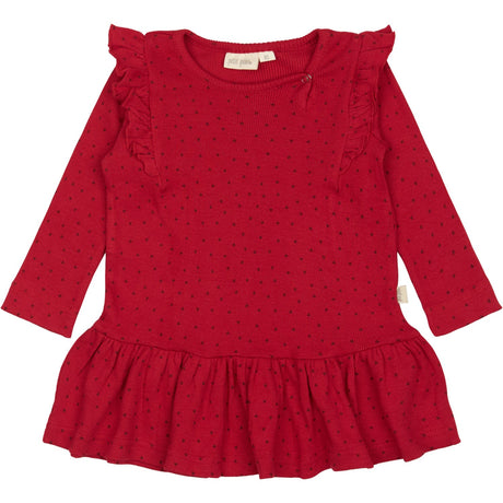Petit Piao Jet Red/Biking Red Kjole L/S Frill Modal Heart