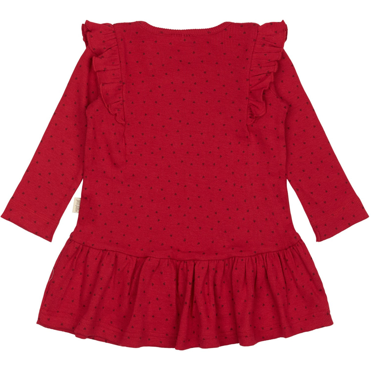 Petit Piao Jet Red/Biking Red Kjole L/S Frill Modal Heart