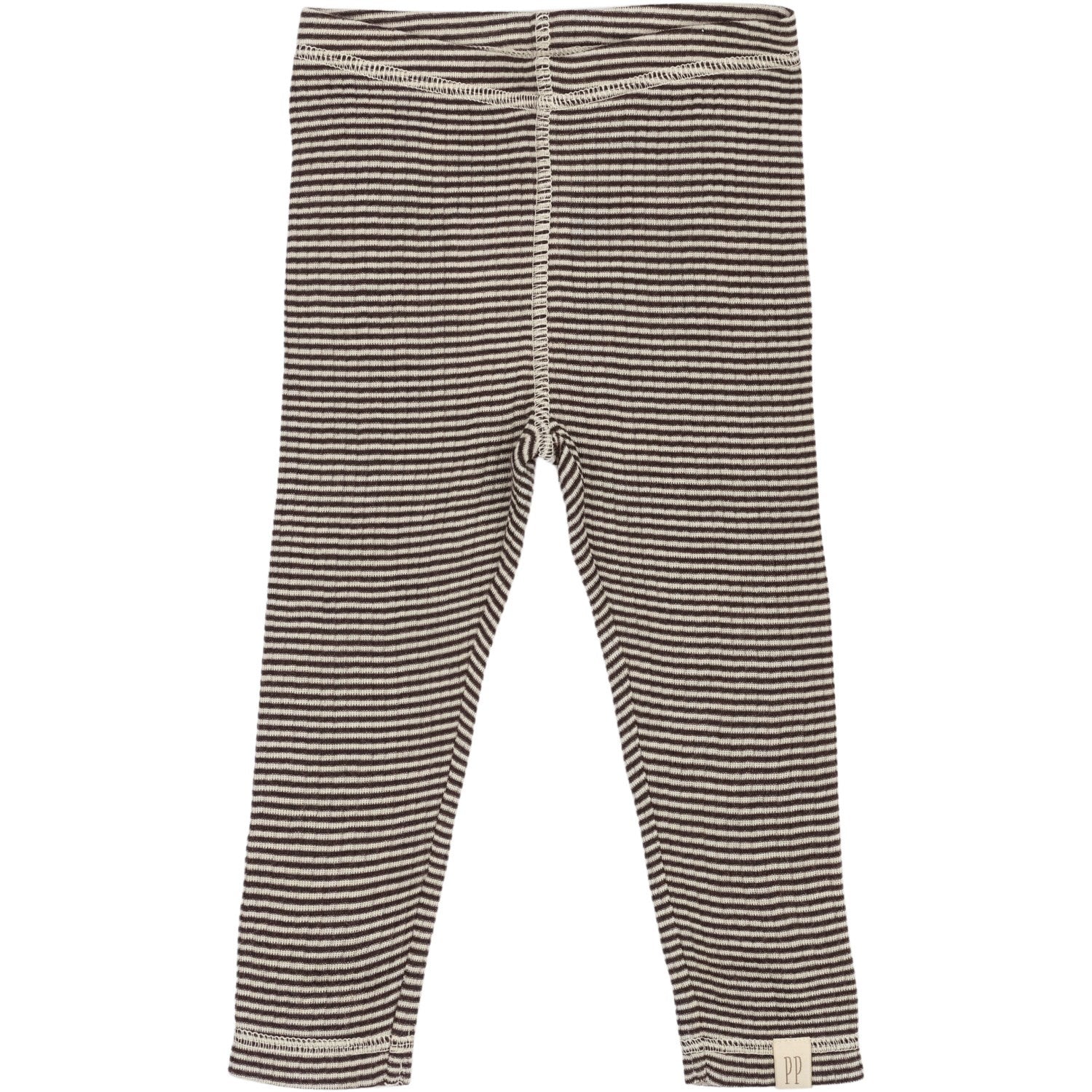 Petit Piao Coffee Bean/Dark Off White PPDante Leggings Merino Ull Striped