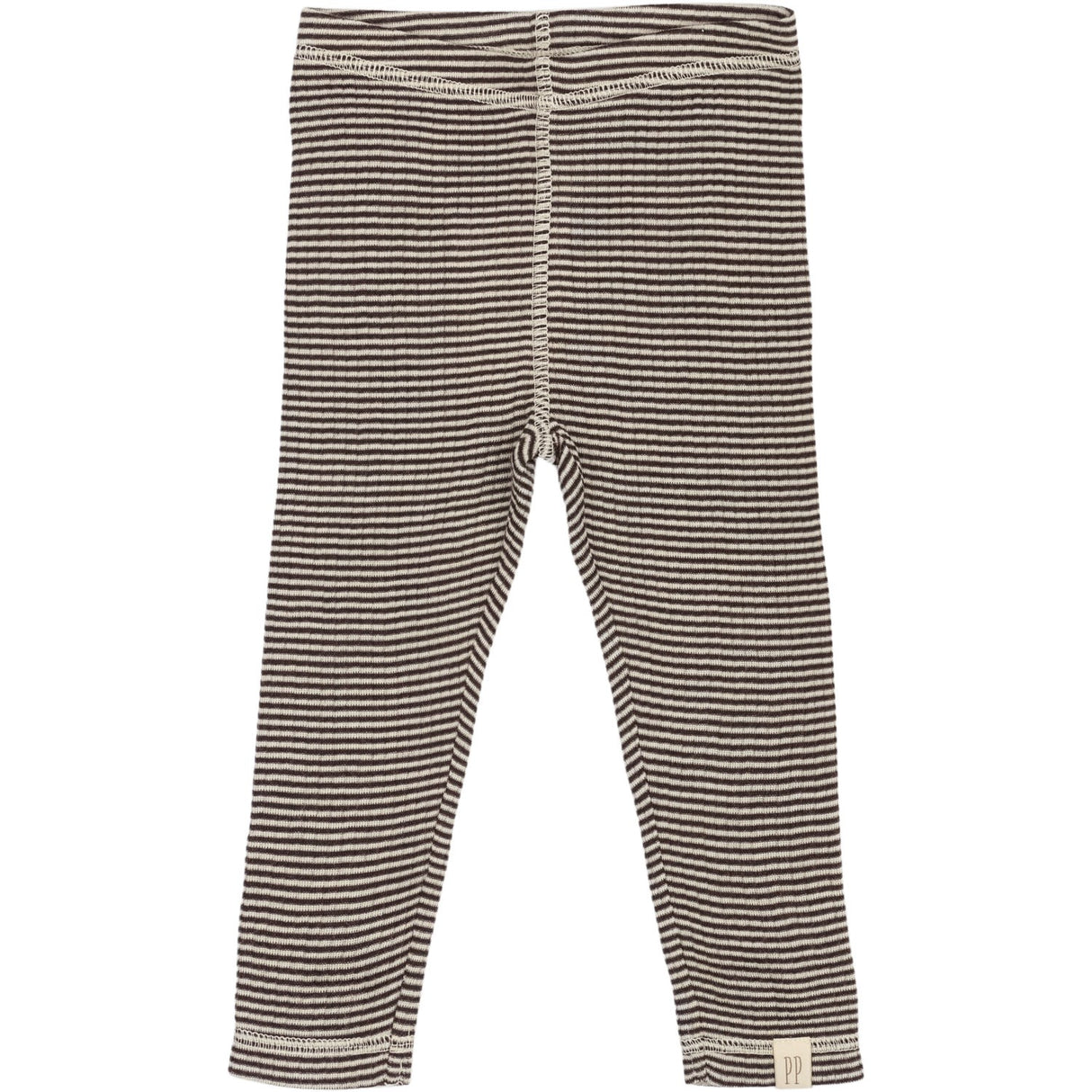 Petit Piao Coffee Bean/Dark Off White PPDante Leggings Merino Ull Striped