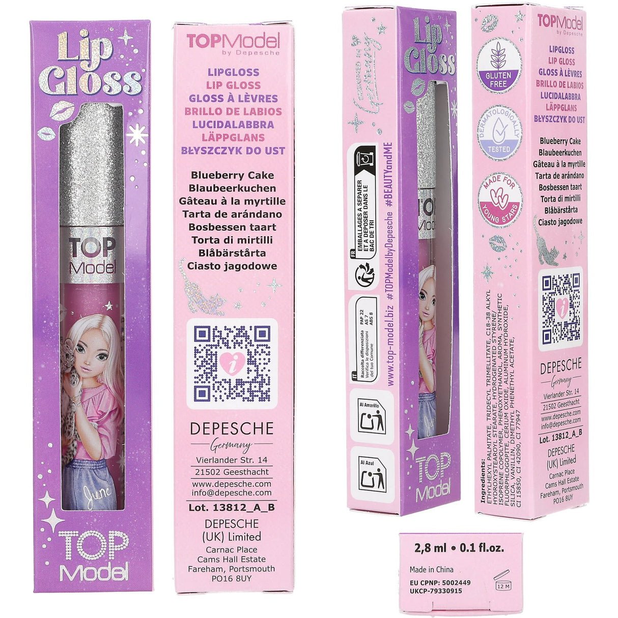 TOPModel Beauty And Me Pink Blueberry Lip Gloss Med Glitter Caps