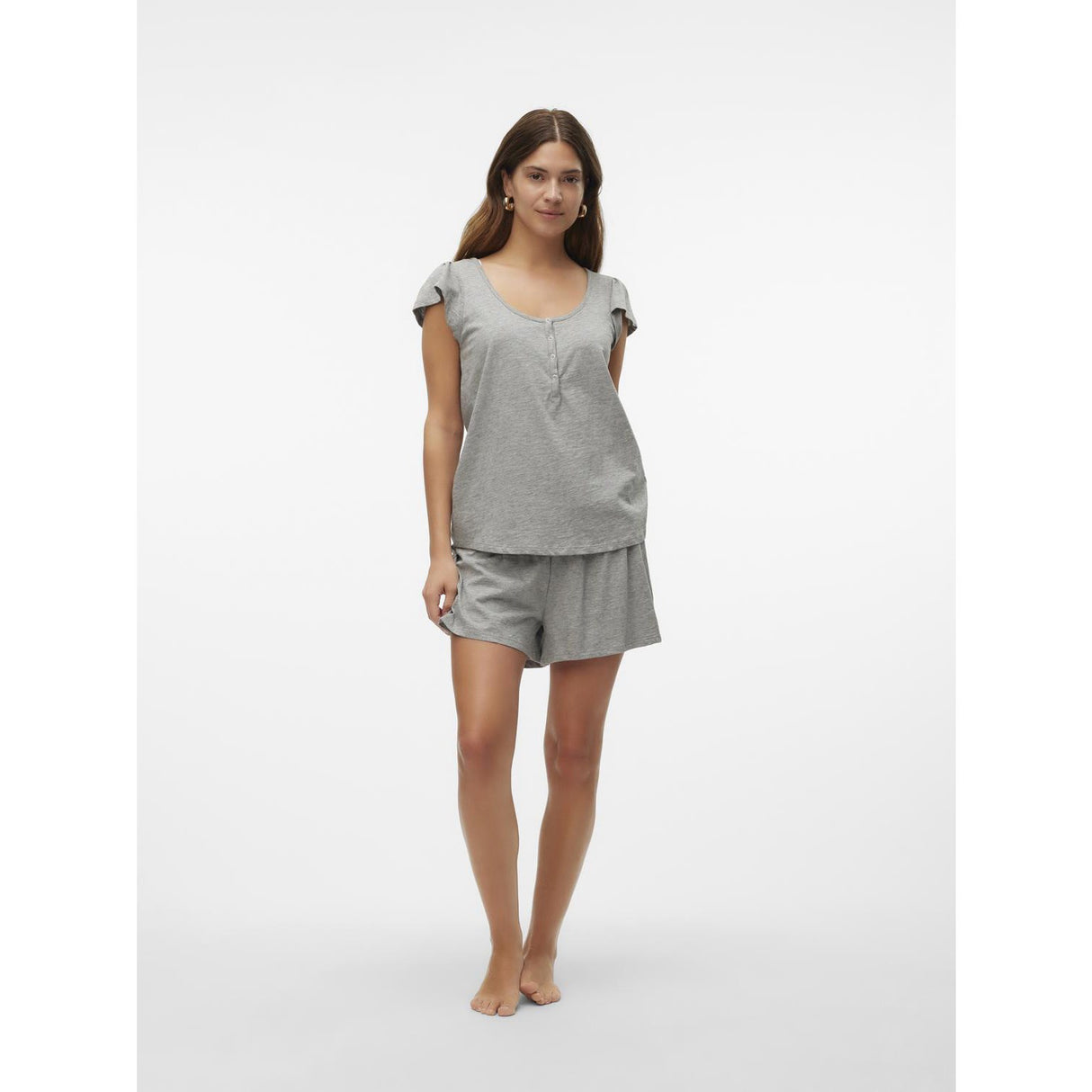 Mama;licious Light Grey Melange Mlmira Lgm Lia Caps Jrs Pyjamas 2F Noos