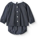 COPENHAGEN COLORS Brown/Blue Check Comb. Checkered Baby-Set W. Bluse Og Bloomer