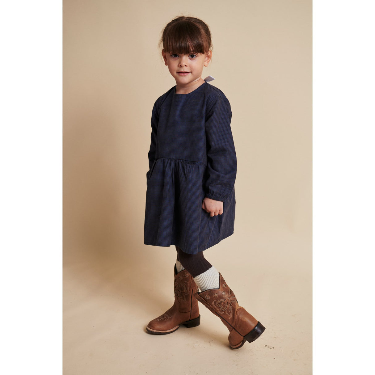 COPENHAGEN COLORS Brown/Blue Check Comb. Checkered Kjole W. Backside Bue