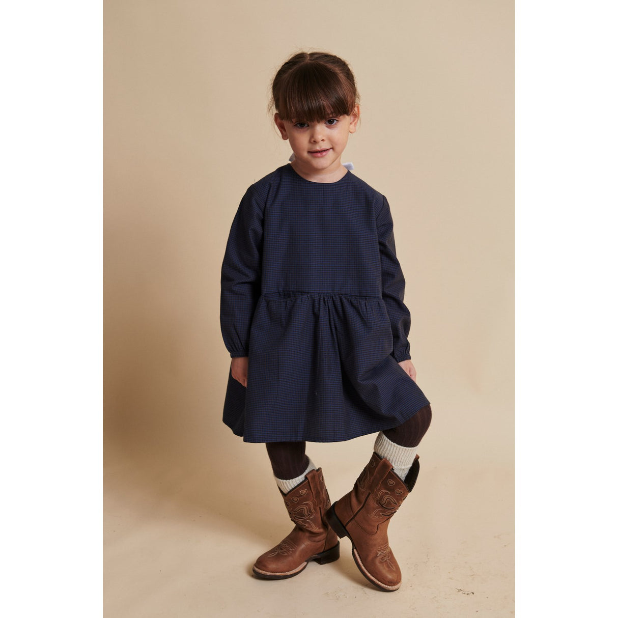 COPENHAGEN COLORS Brown/Blue Check Comb. Checkered Kjole W. Backside Bue