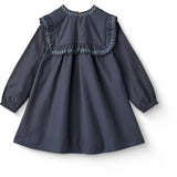 COPENHAGEN COLORS Brown/Blue Check Comb. Checkered Kjole W. Embroidery Og Ruffle