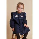 COPENHAGEN COLORS Brown/Blue Check Comb. Checkered Kjole W. Embroidery Og Ruffle