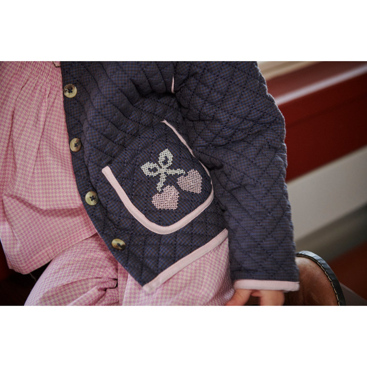 COPENHAGEN COLORS Brown/Blue Check Comb. Checkered Vattert Jakke W. Embroidery