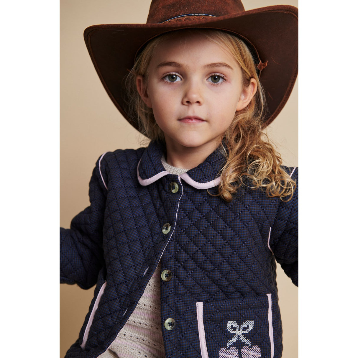 COPENHAGEN COLORS Brown/Blue Check Comb. Checkered Vattert Jakke W. Embroidery