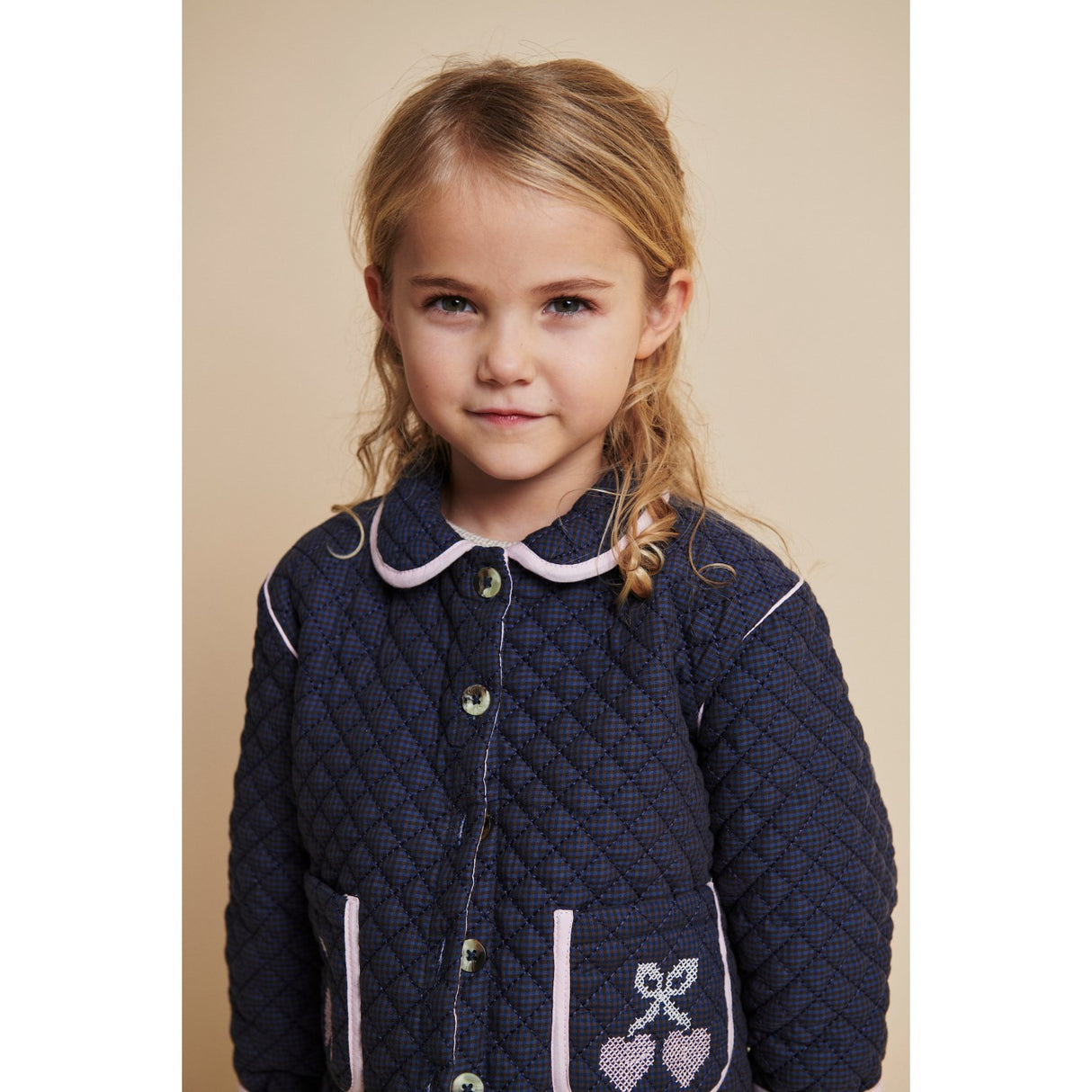 COPENHAGEN COLORS Brown/Blue Check Comb. Checkered Vattert Jakke W. Embroidery