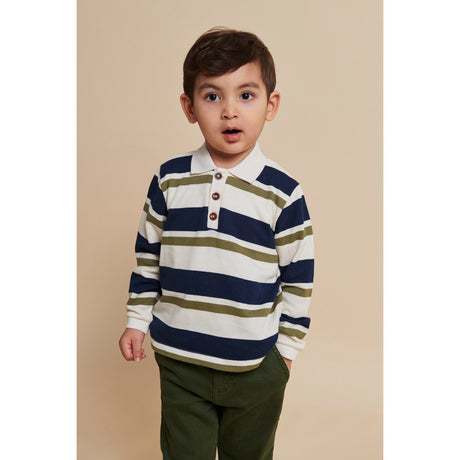 COPENHAGEN COLORS Green Combi Striped Pique Polo Bluse