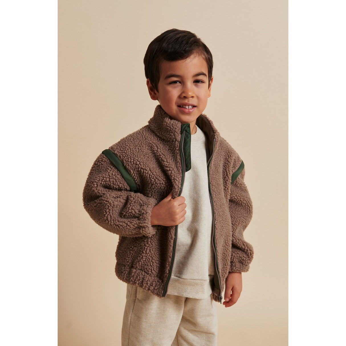 COPENHAGEN COLORS Natural/Green Comb. Teddybjørn Jakke W. Removable Ermer