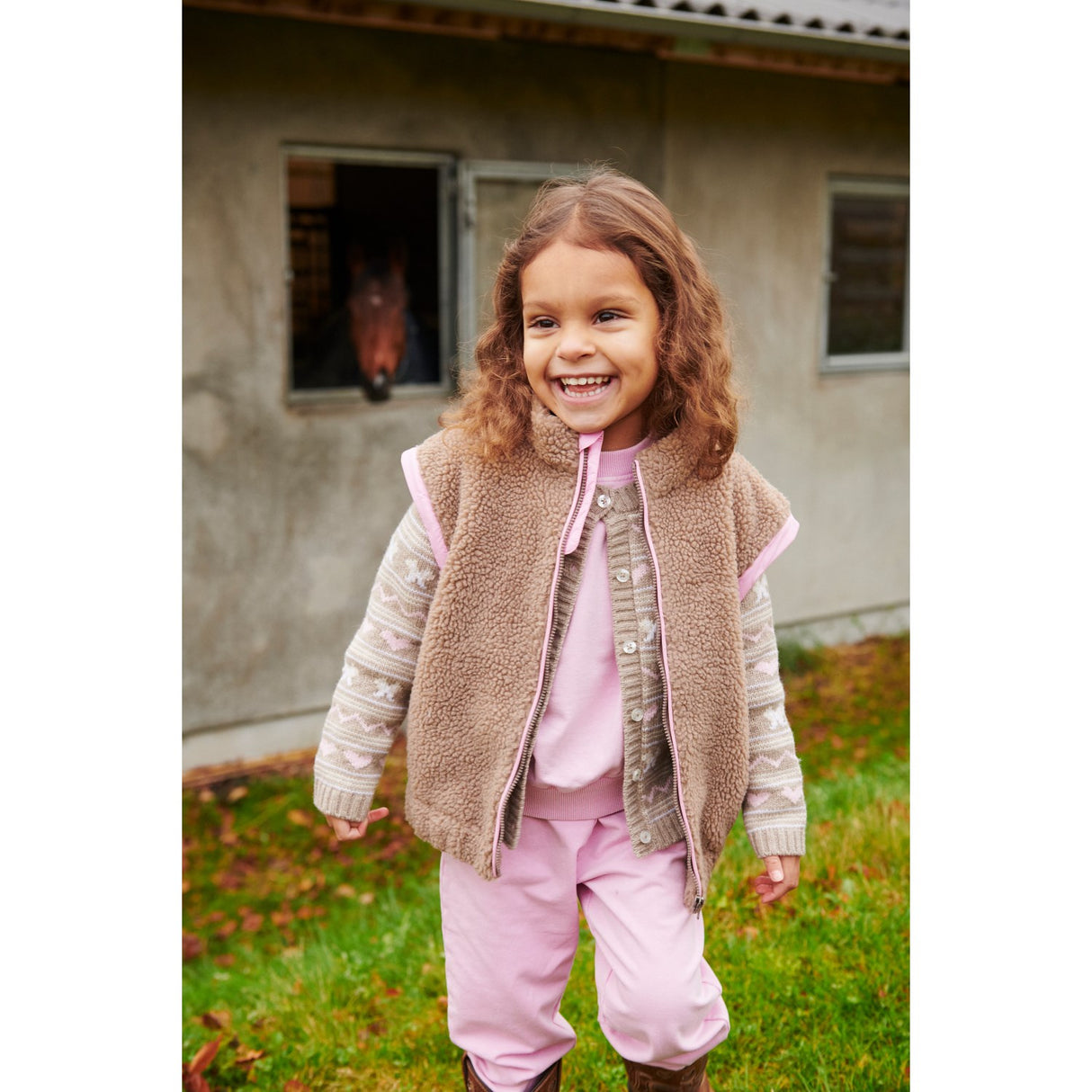 COPENHAGEN COLORS Natural/Pink Comb. Teddybjørn Jakke W. Removable Ermer