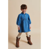 COPENHAGEN COLORS Indigo Blue Washed Organic Denim Kjole W. Puff Ermer