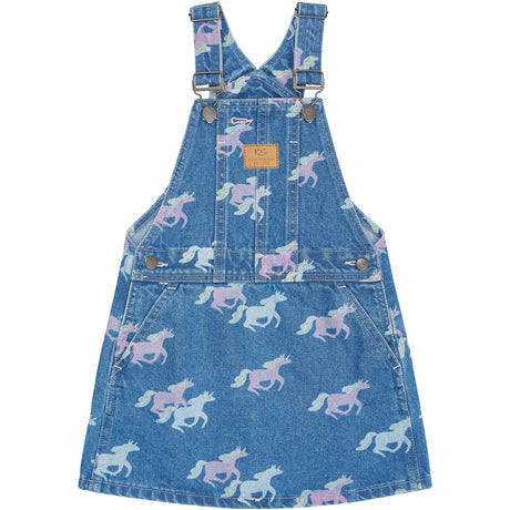 COPENHAGEN COLORS Indigo Blue Washed W Unicorn Organic Denim Spencer Kjole W. Unicorn Print