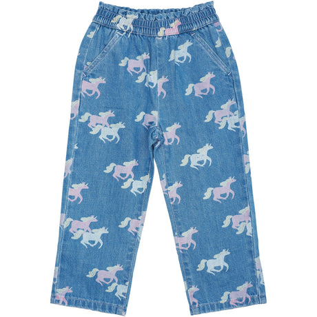 COPENHAGEN COLORS Indigo Blue Washed W Unicorn Organic Bukser W. Frill Waist & Unicorn Print