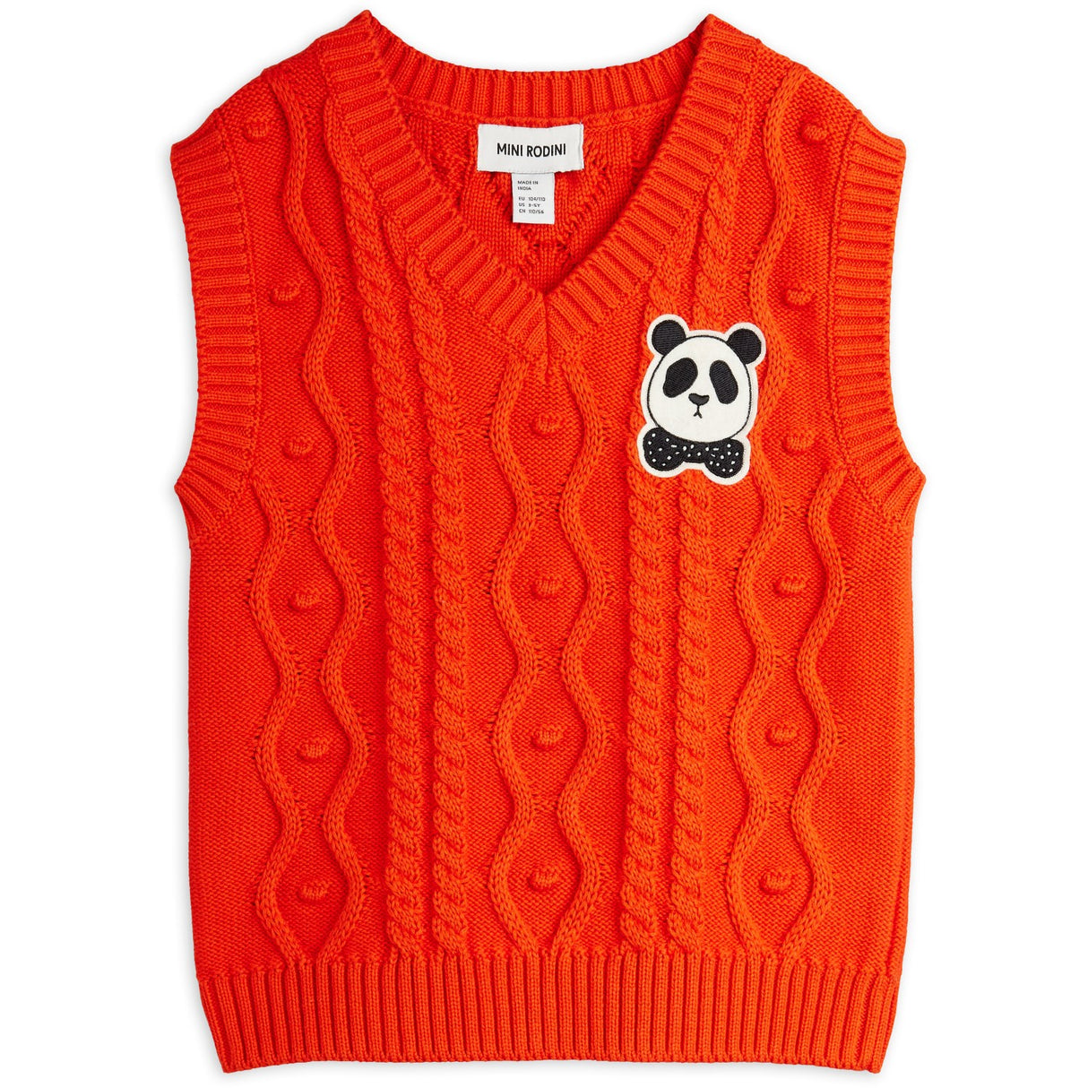 Mini Rodini Red Panda Patch Cable Strikk V-Neck Slipover