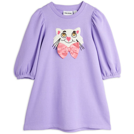 Mini Rodini Purple Cat Med Bowtie Chenille Sweatdress