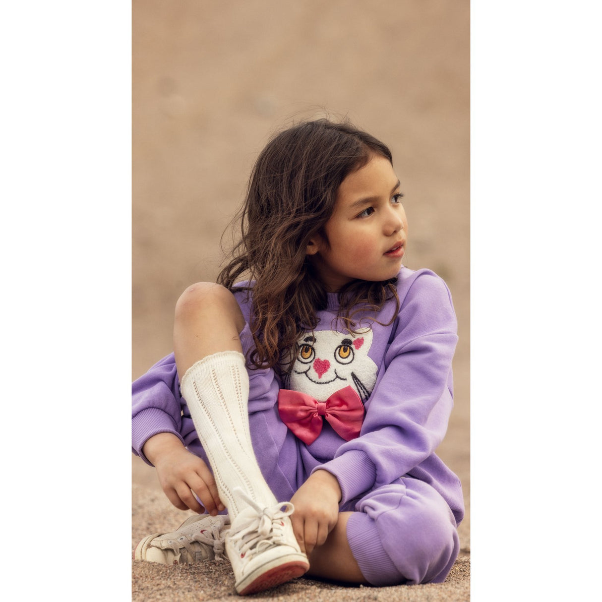 Mini Rodini Purple Cat Med Bowtie Chenille Sweatpants