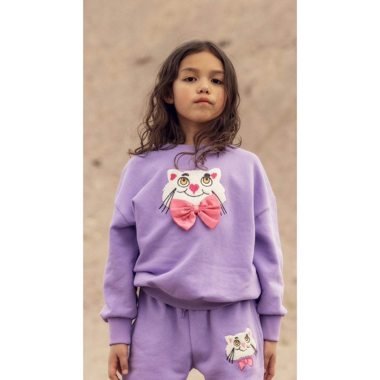 Mini Rodini Purple Cat Med Bowtie Chenille Collegegenser