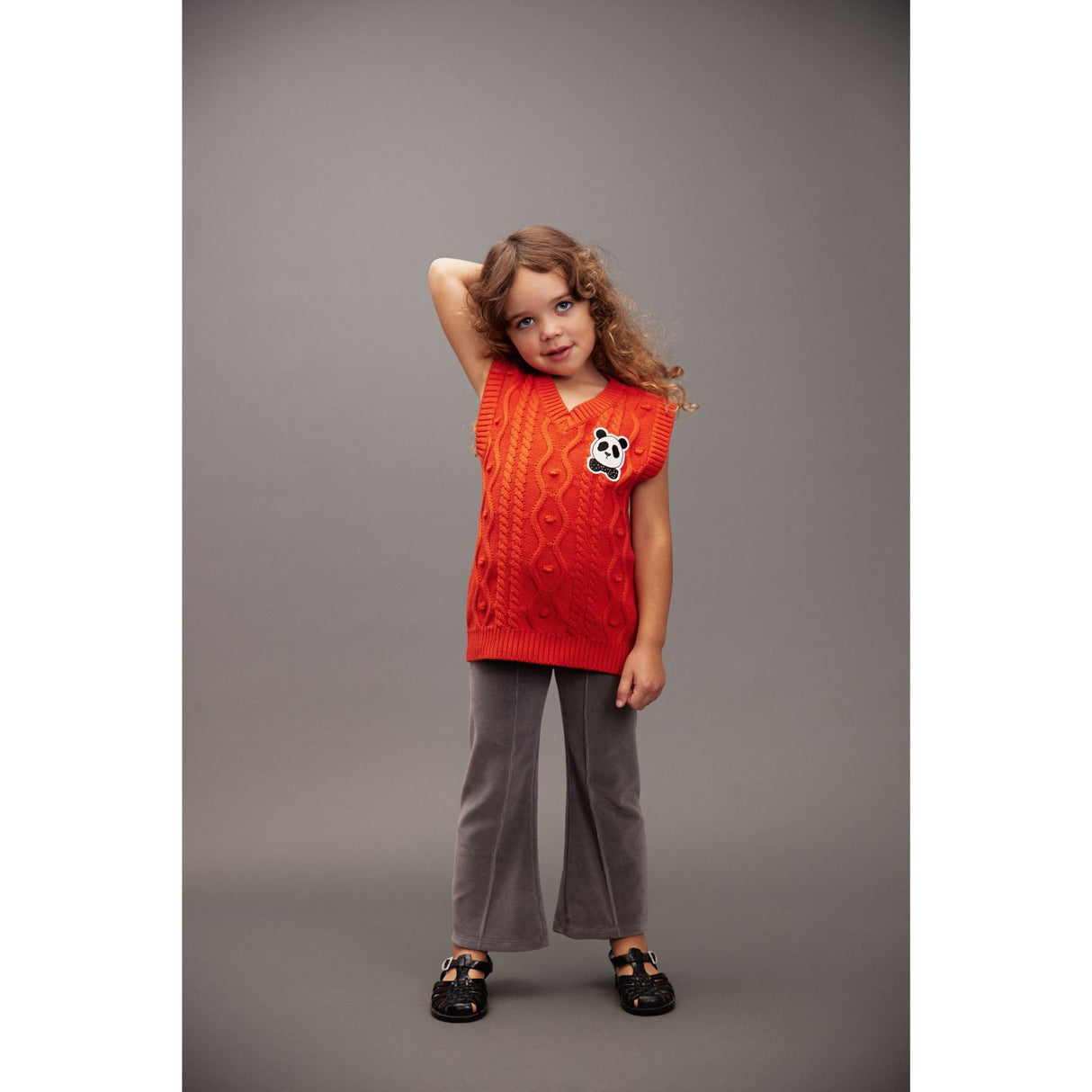 Mini Rodini Red Panda Patch Cable Strikk V-Neck Slipover