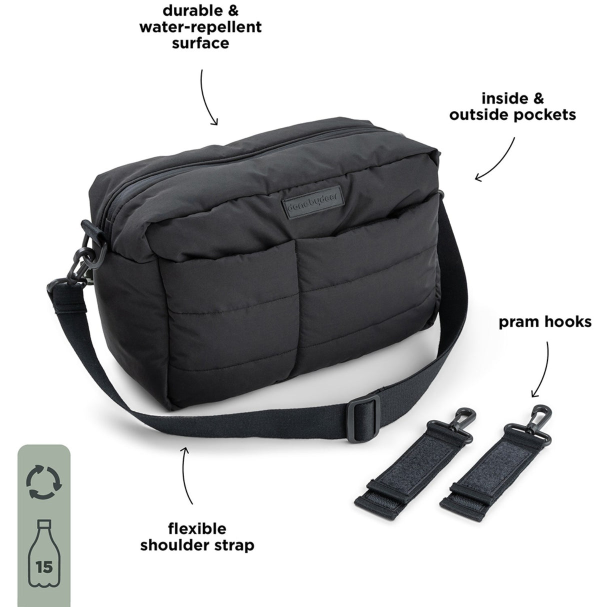 DonebyDeer Black Vattert Barnevognstaske