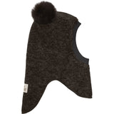 Huttelihut Dark Brown Melange Elefantlue Ull Alpaca Pompoms