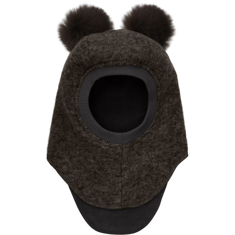 Huttelihut Dark Brown Melange Elefantlue Ull Alpaca Pompoms