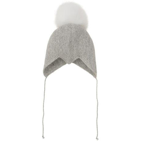 Huttelihut Medium Grey Melange Bonnet Ull Strikk Alpaca Pompom