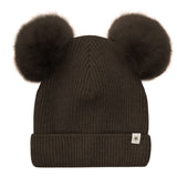 Huttelihut Dark Brown Melange Lue Strikk Alpaca Pompoms