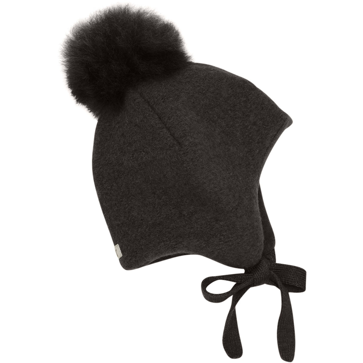 Huttelihut Dark Brown Melange Bonnet Ull Alpaca Pompom