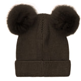 Huttelihut Dark Brown Melange Lue Strikk Alpaca Pompoms