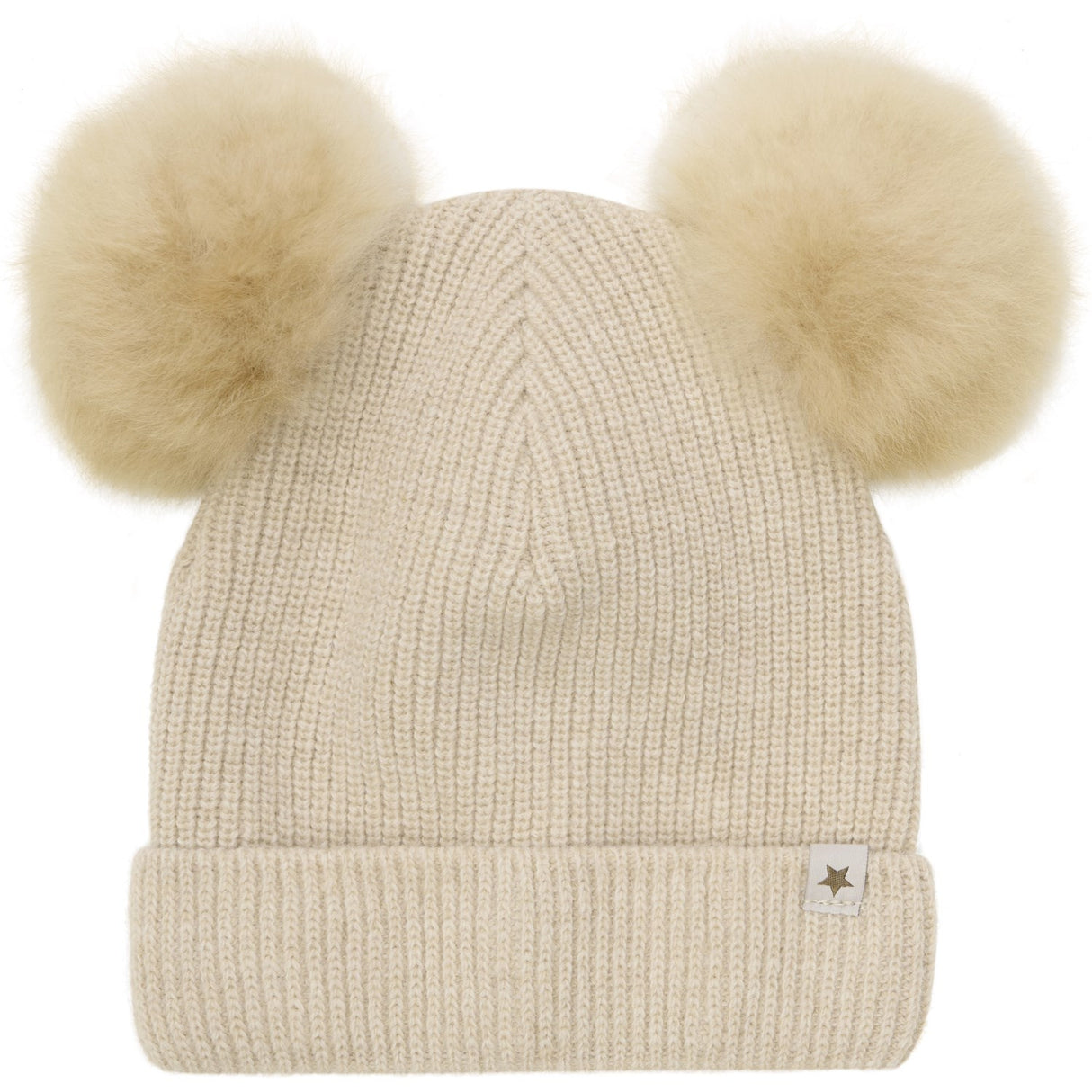 Huttelihut Sand Melange Lue Strikk Alpaca Pompoms