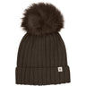 Huttelihut Dark Brown Melange Lue Strikk Alpaca Pompom