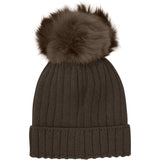 Huttelihut Dark Brown Melange Lue Strikk Alpaca Pompom